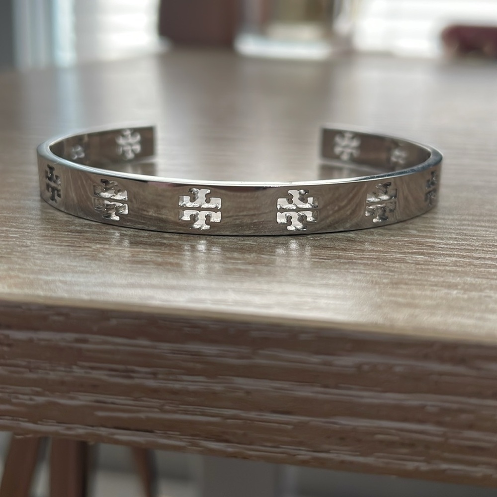 Tory Burch Silver Pierced T Cuff Bracelet